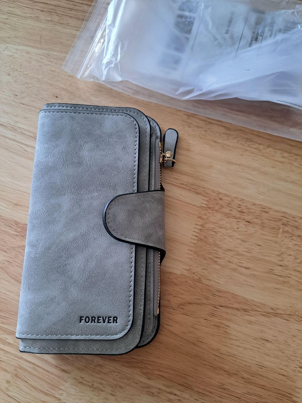 Gray Fold-Over Zip Wallet